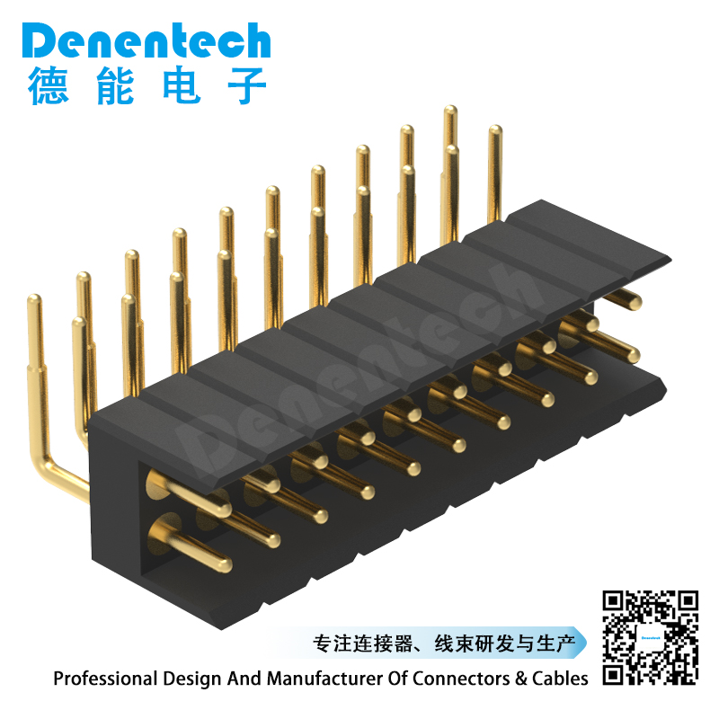 Denentech low price 2.54MM H6.90xW6.90 dual row right angle bending circular machined pin header